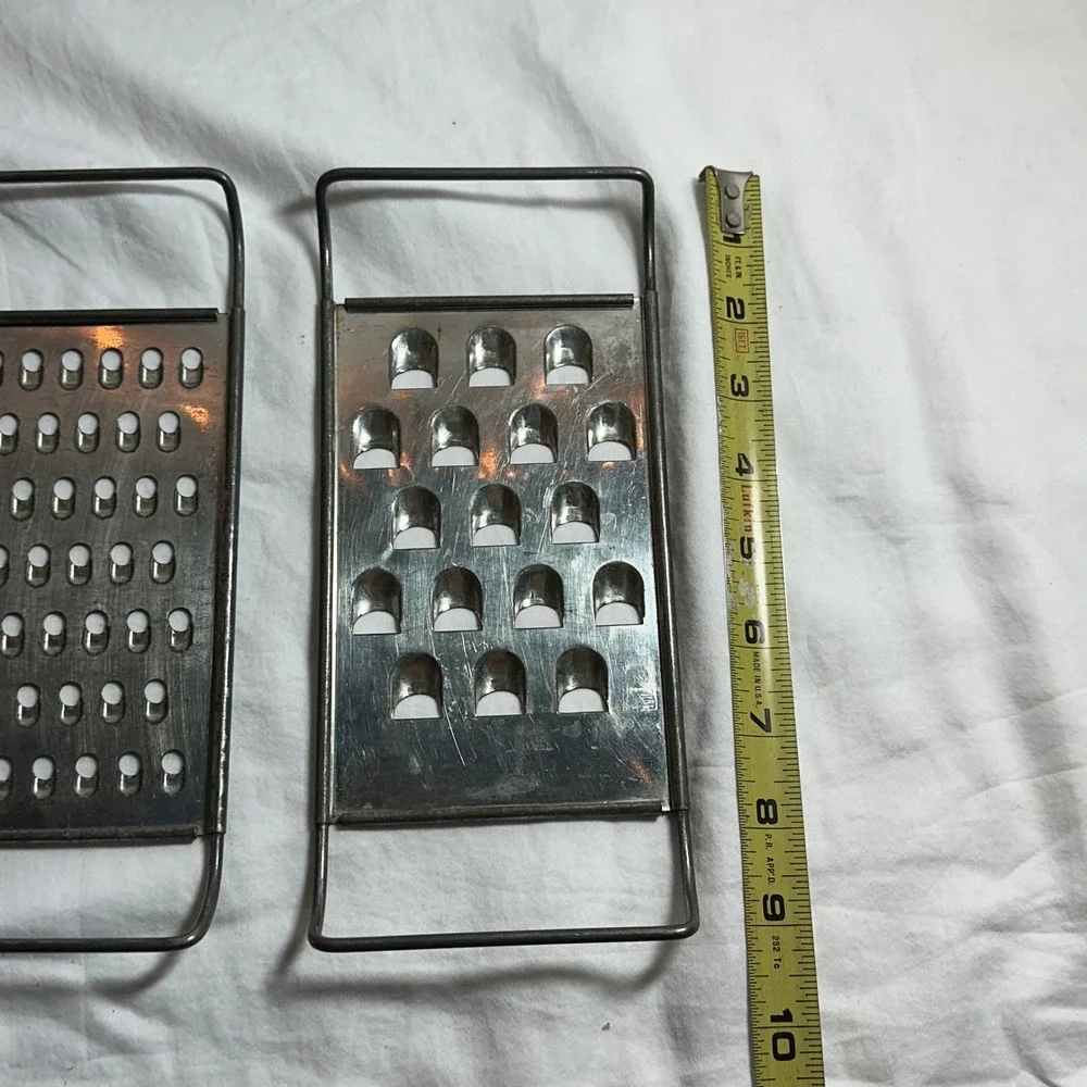 Vintage Wonder Shredders Stainless Steel Handheld Flat Cheese Grater Set Rustic